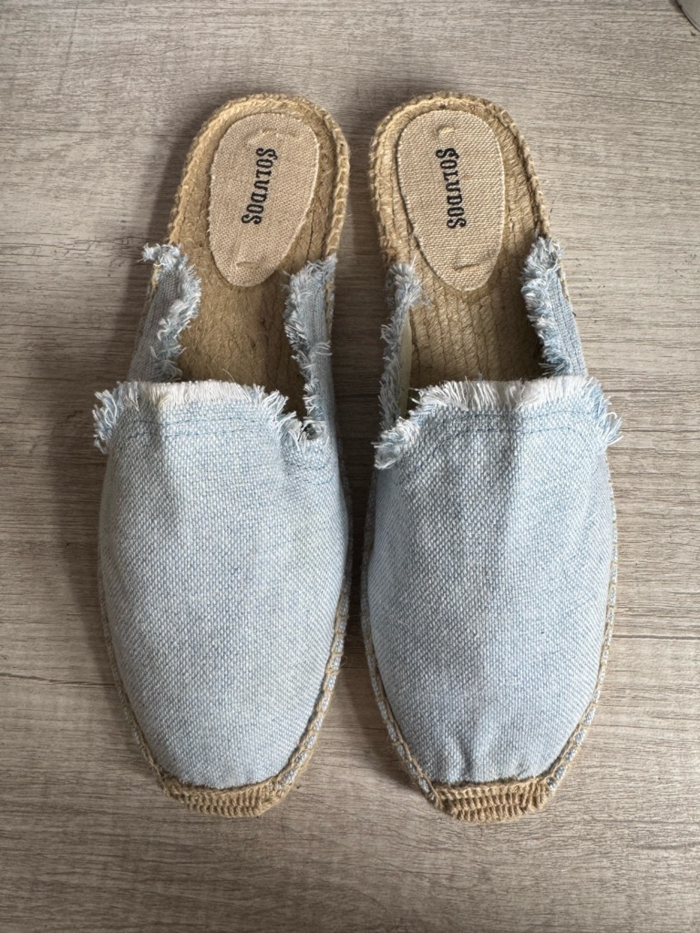 Soludos Light Blue Frayed Canvas Espadrille Mules